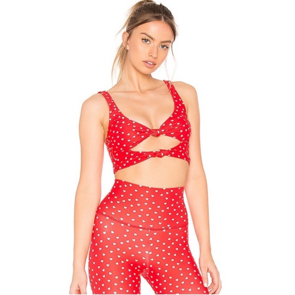 Beach Riot Red Heart Print Cutout Sports Bra